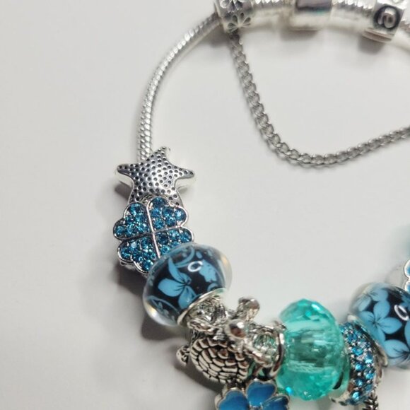 NWT Pandora Style Charm Bracelet Blue And Silver Ocean Drive Snap Close 6.5 Inch - Picture 3 of 6